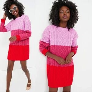 Hyacinth House Cable Knit Color Block Sweater Dress XXS Pink Red Acrylic